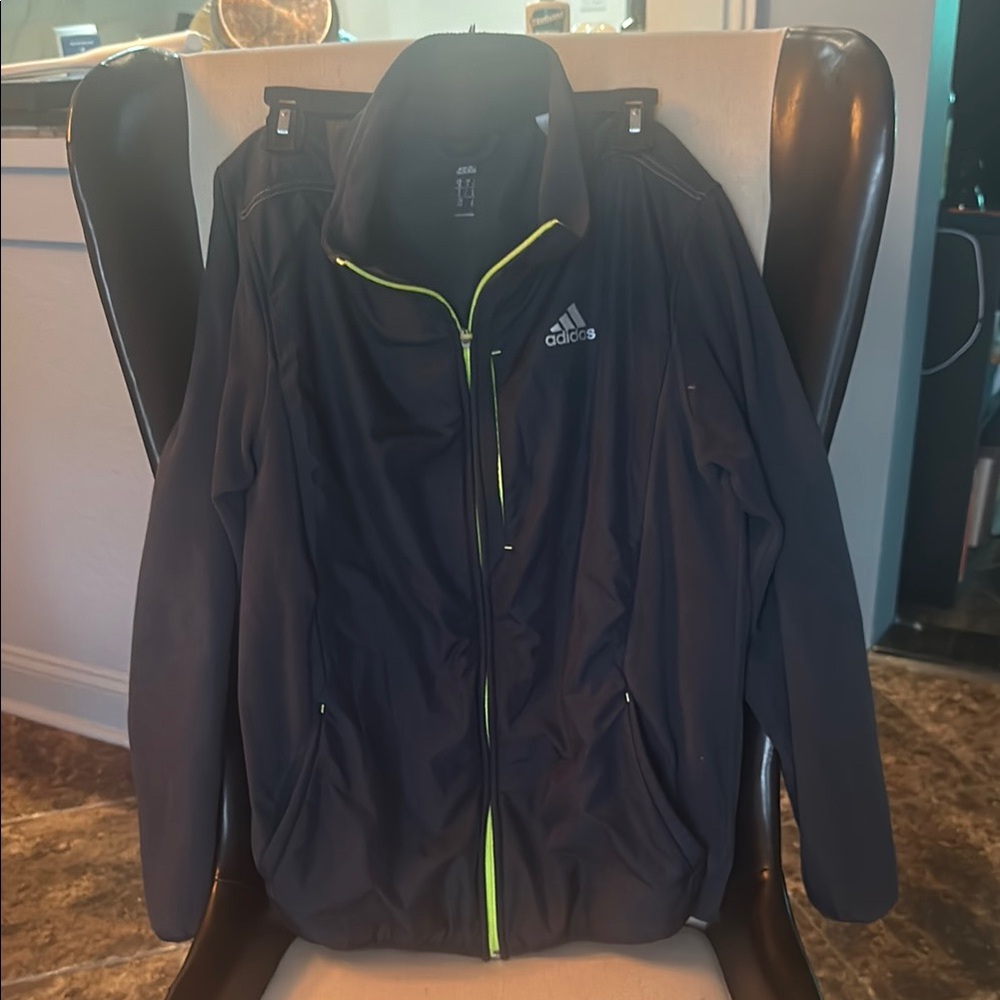 Adidas Men's Blue Jacket with Neon Accents